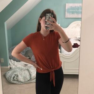 franchescas orange shirt with tie in front